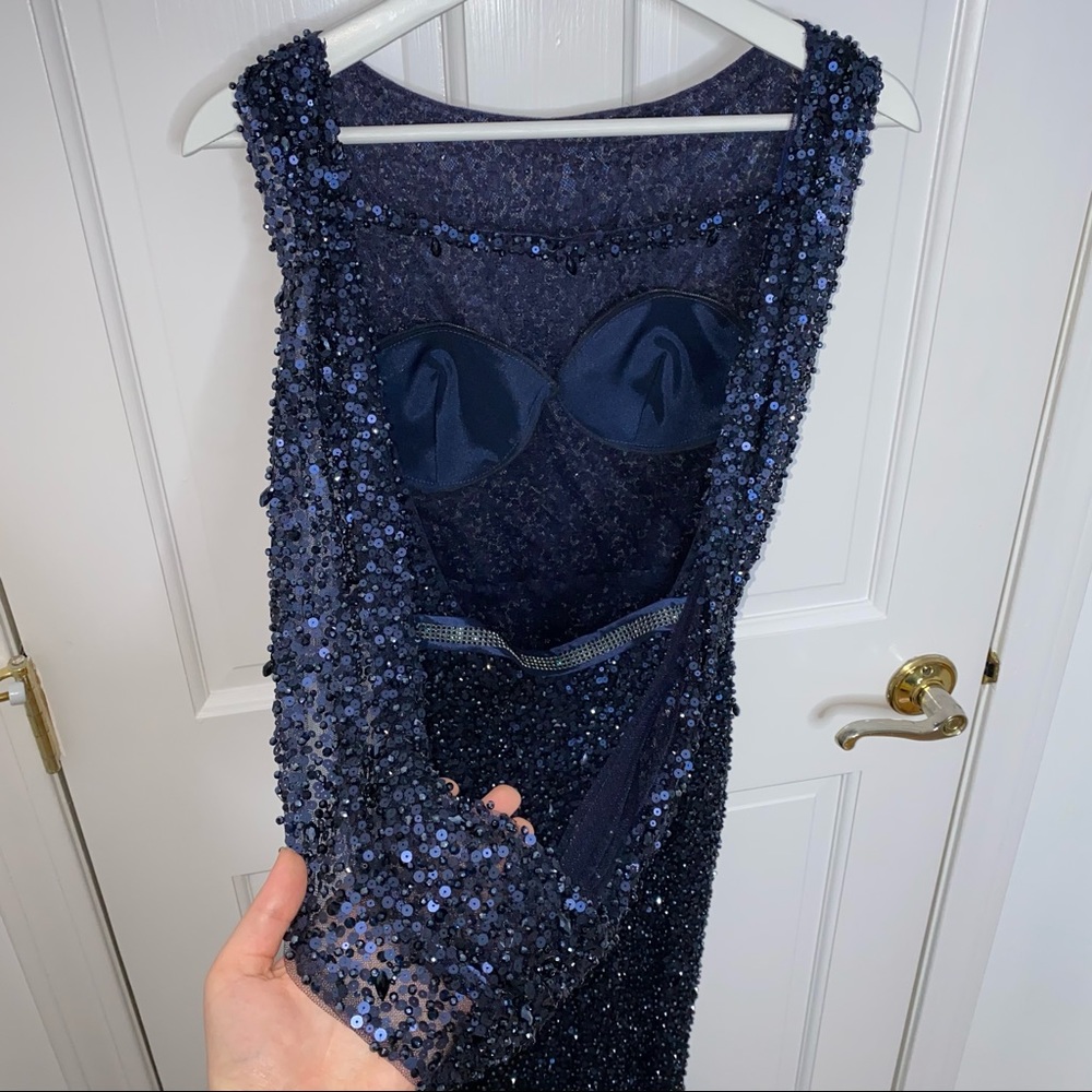 Sherri Hill Navy Sequin Evening Gown - Picture 7 of 12